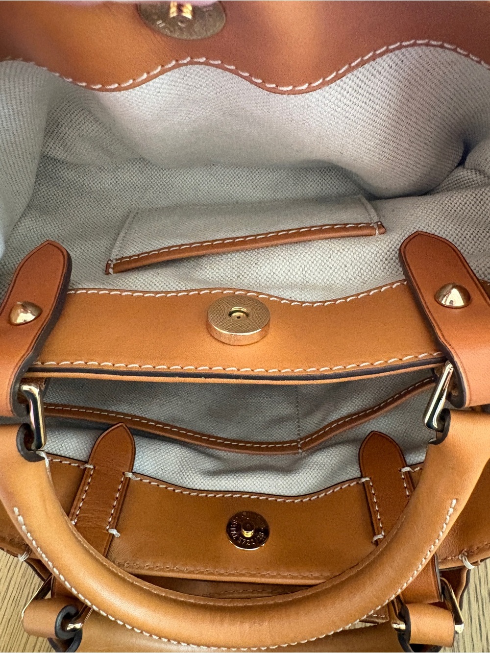 Dooney & Bourke Black Floral Hydrangea Tote with Tan Handles - Picture 9 of 10